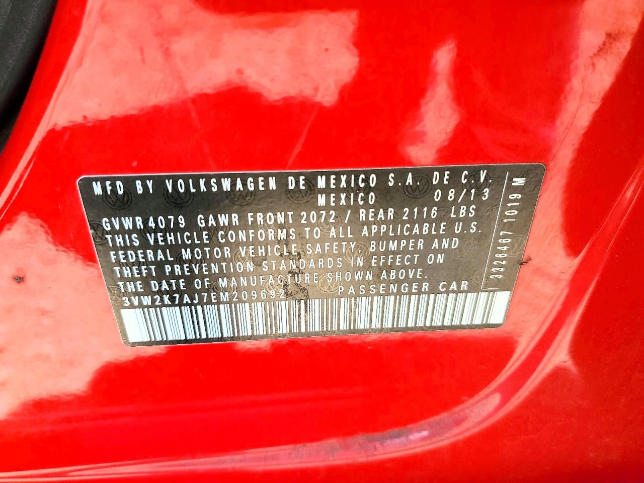 2014 Volkswagen Jetta Base Red vin: 3VW2K7AJ7EM209692