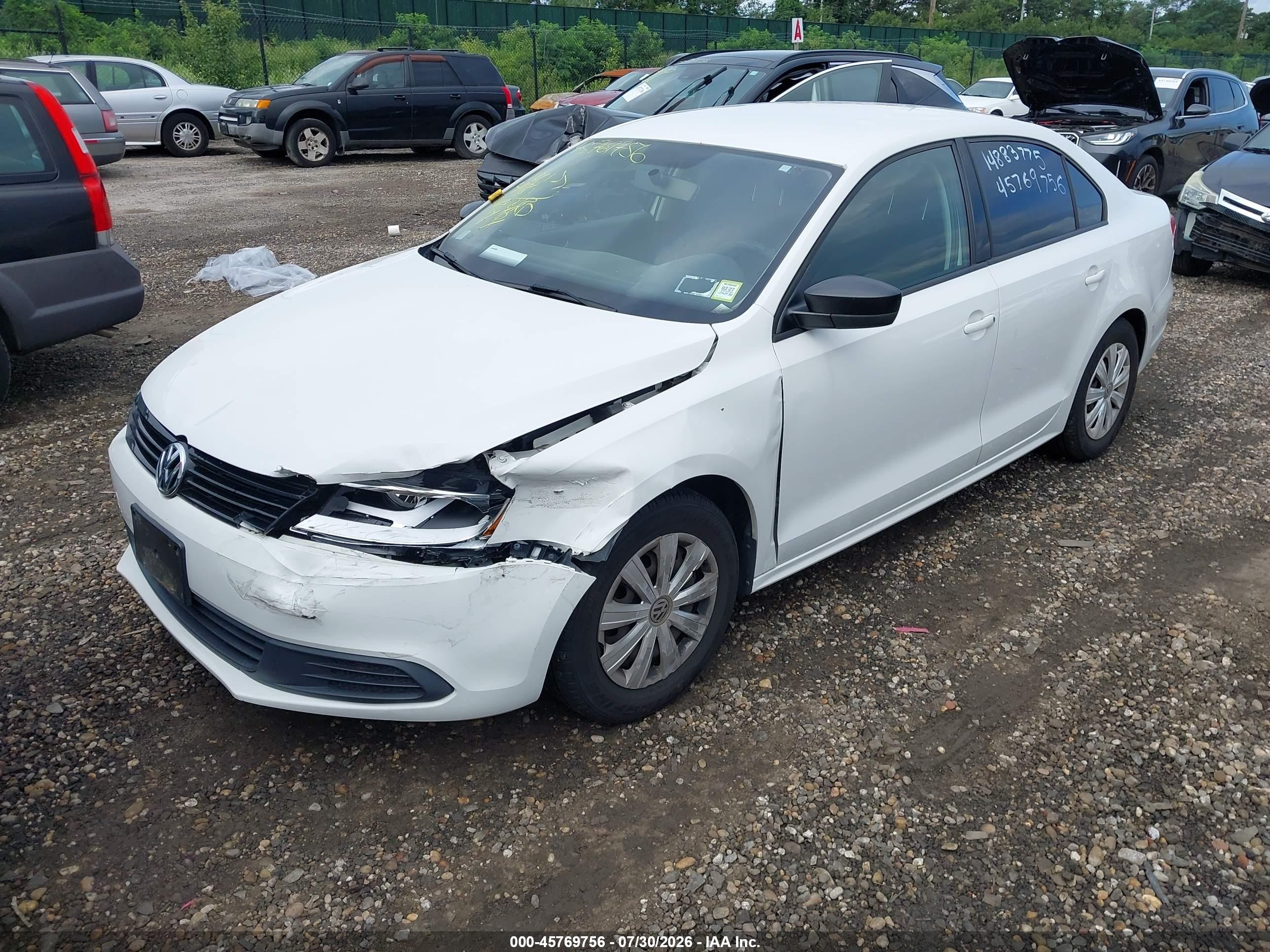 2014 Volkswagen Jetta 2.0l S White vin: 3VW2K7AJ7EM352707