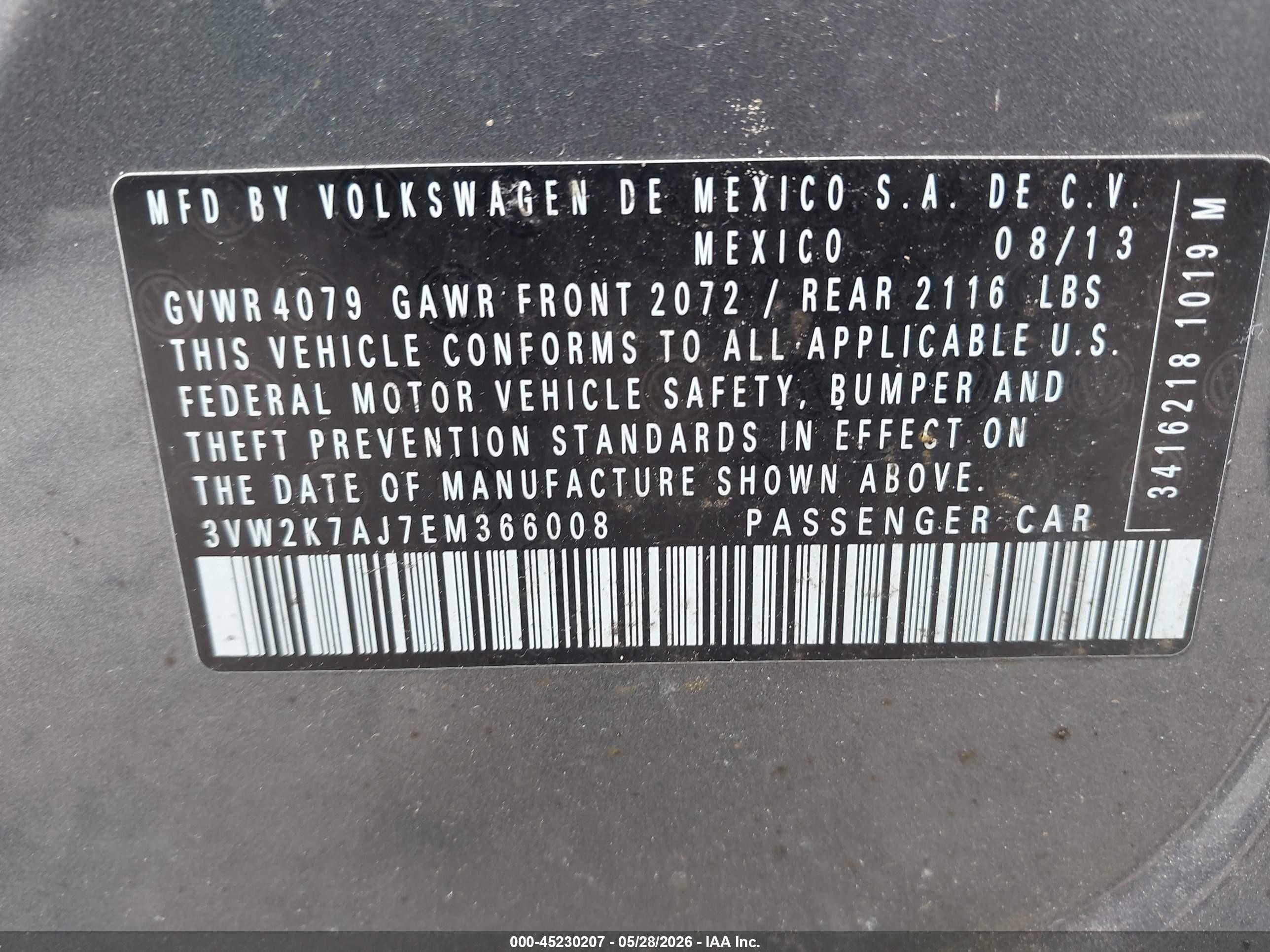 2014 Volkswagen Jetta 2.0l S Gray vin: 3VW2K7AJ7EM366008
