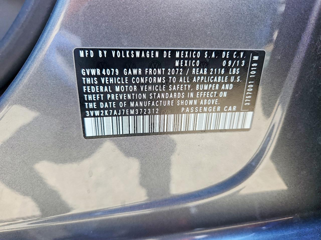 2014 Volkswagen Jetta Base Gray vin: 3VW2K7AJ7EM372312