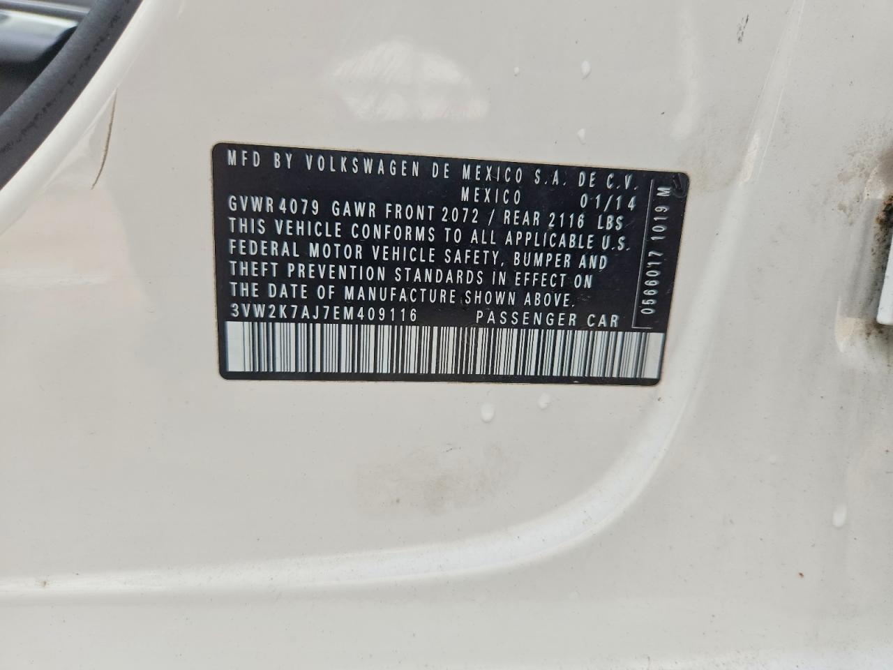 2014 Volkswagen Jetta Base Белый vin: 3VW2K7AJ7EM409116