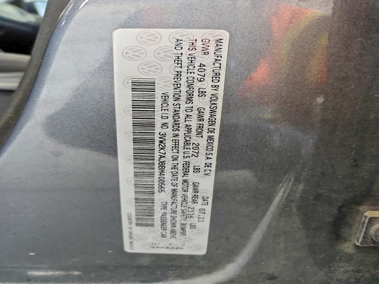 2011 Volkswagen Jetta Base Gray vin: 3VW2K7AJ8BM400565