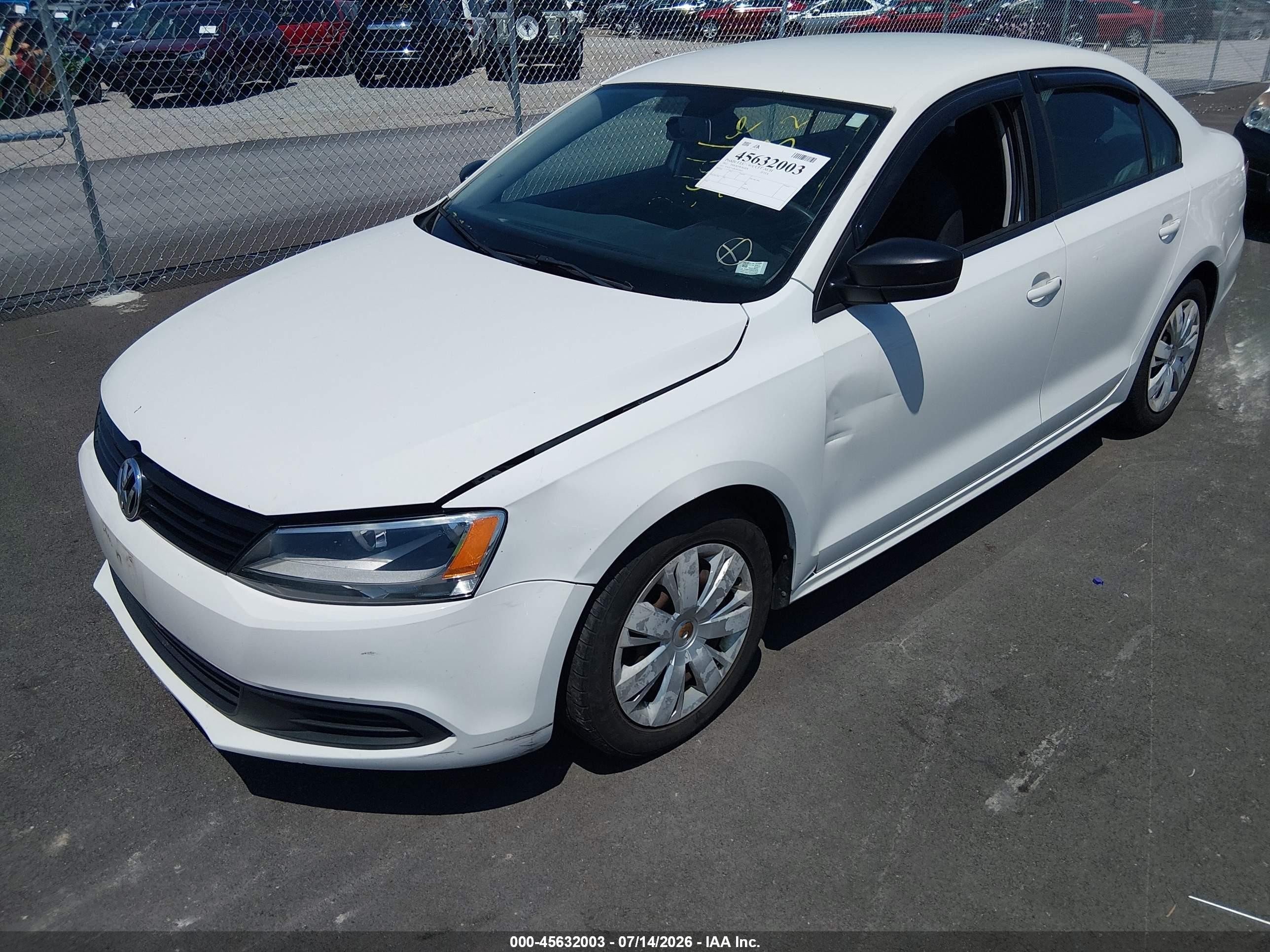 2012 Volkswagen Jetta 2.0l S White vin: 3VW2K7AJ8CM120615