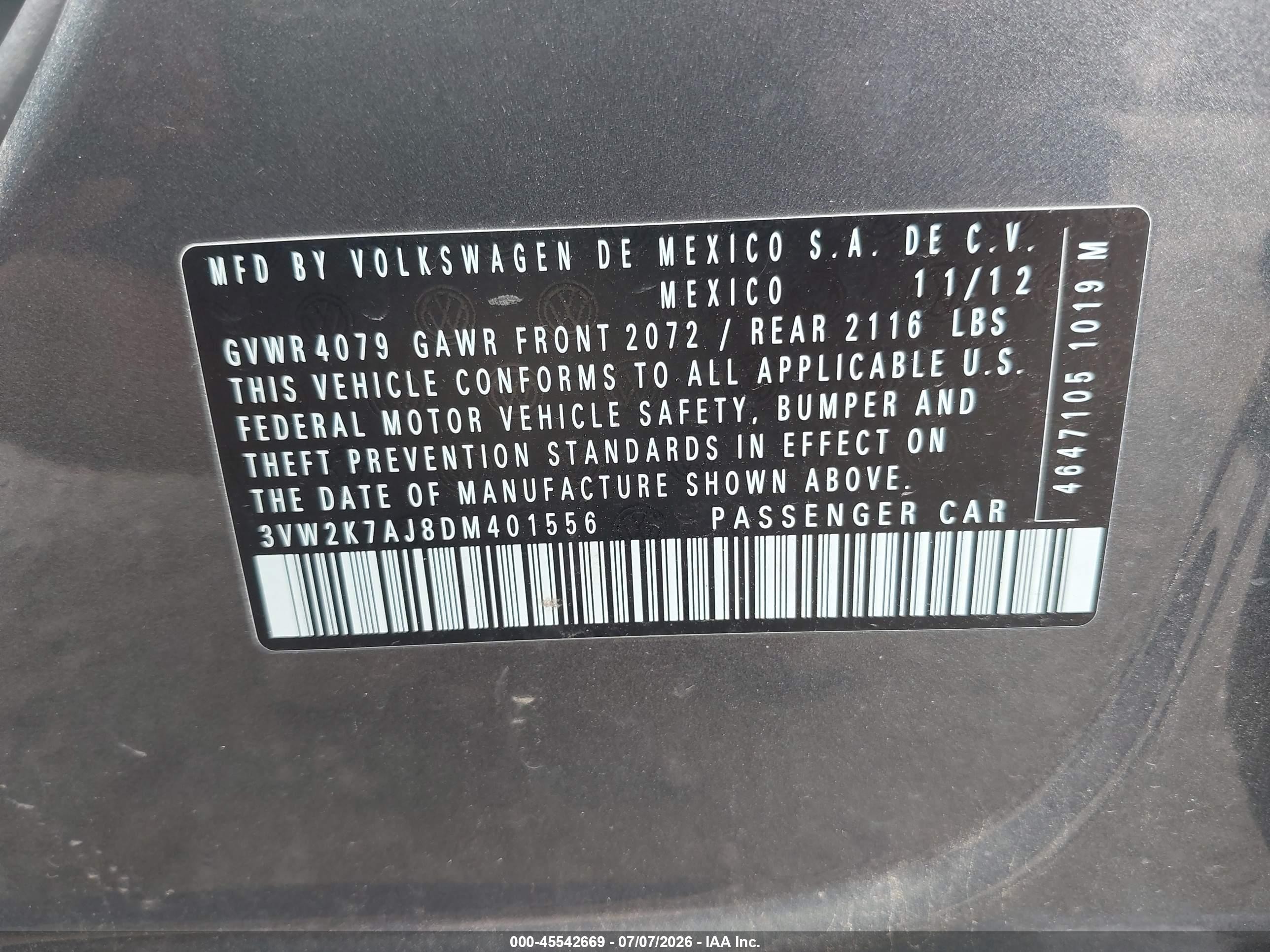2013 Volkswagen Jetta 2.0l S Gray vin: 3VW2K7AJ8DM401556