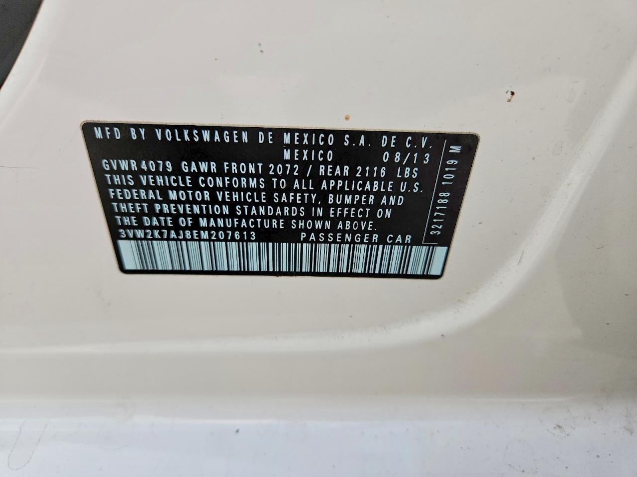 2014 Volkswagen Jetta Base White vin: 3VW2K7AJ8EM207613