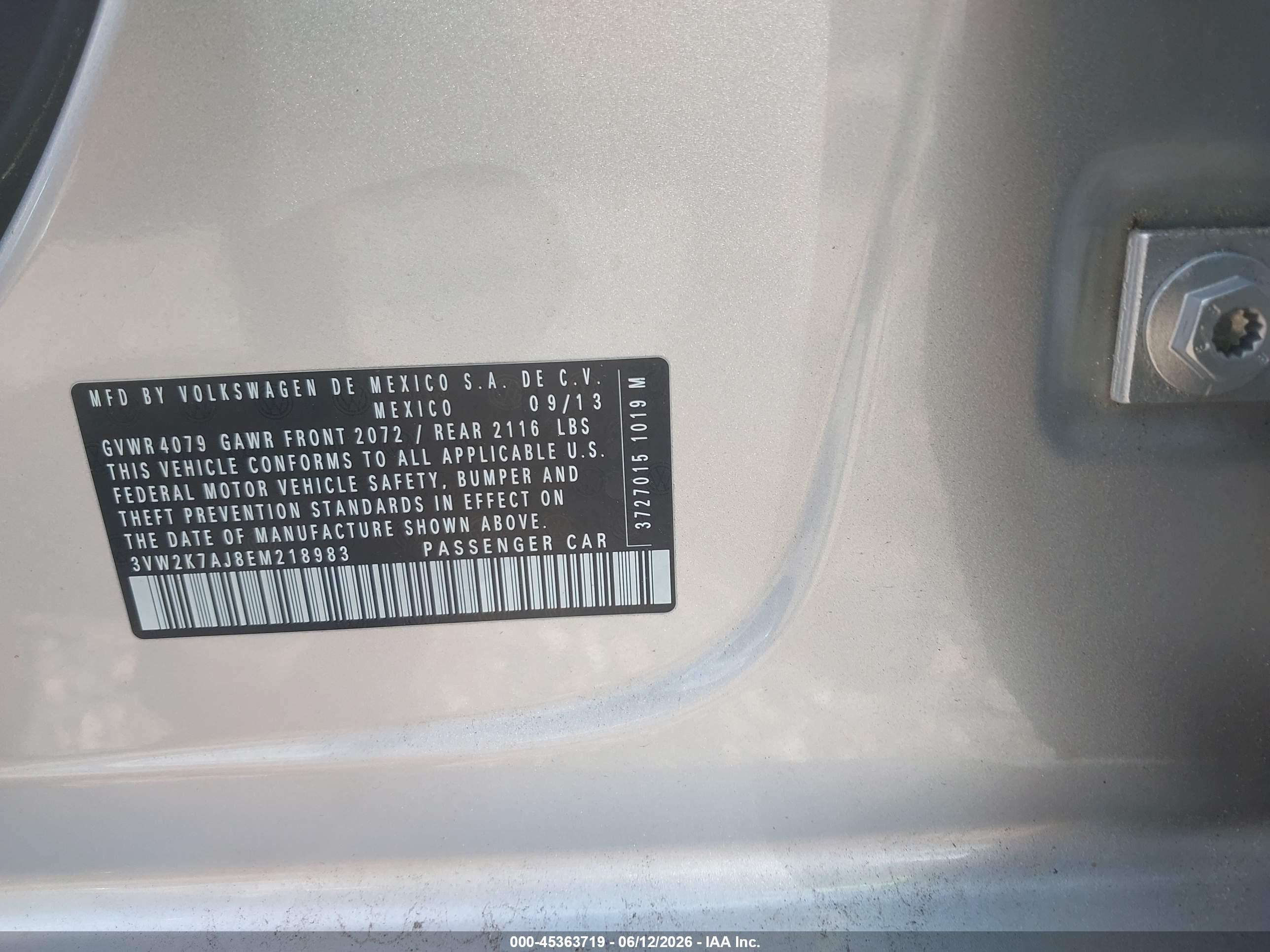 2014 Volkswagen Jetta 2.0l S Gray vin: 3VW2K7AJ8EM218983