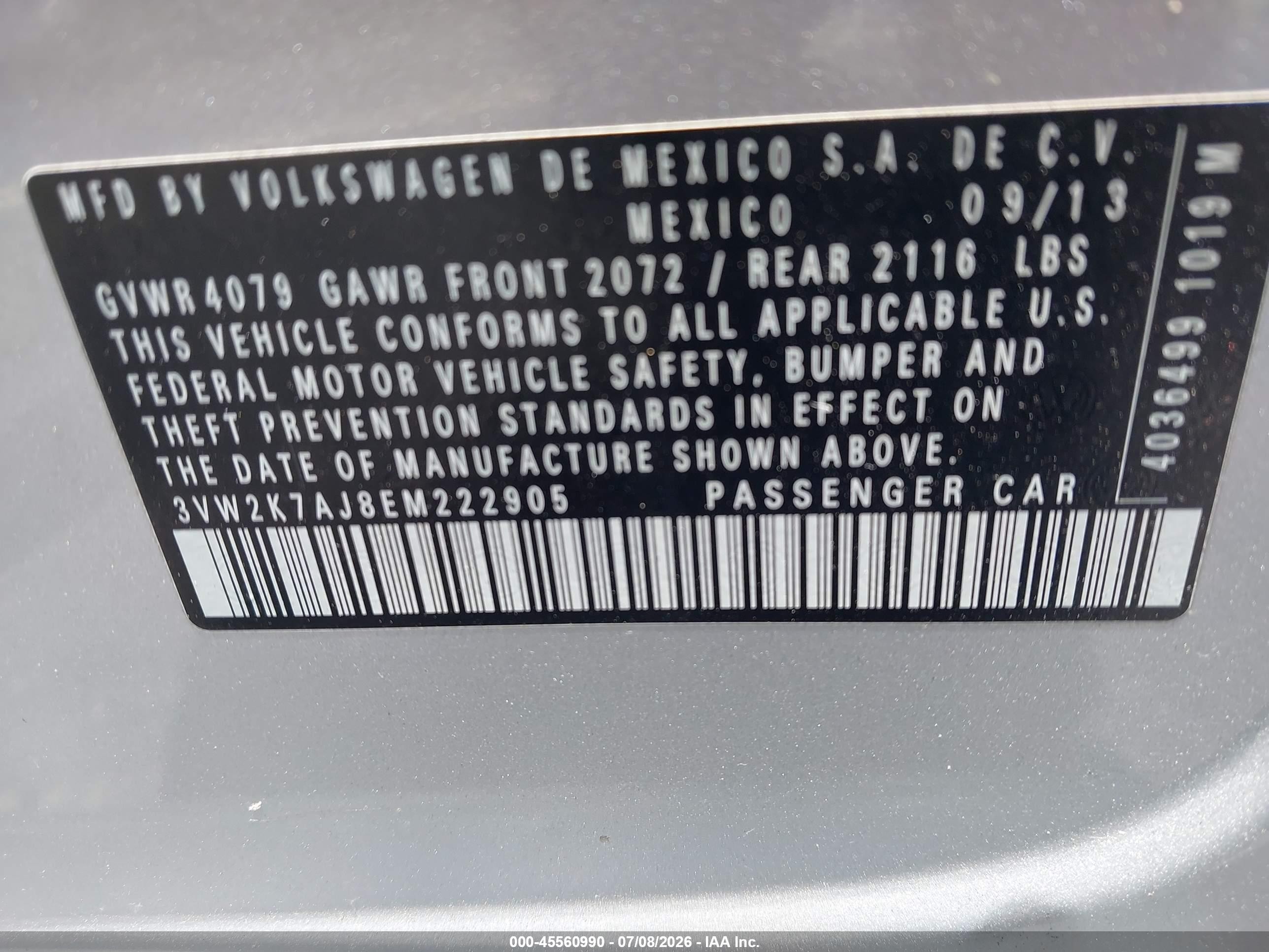 2014 Volkswagen Jetta 2.0l S Silver vin: 3VW2K7AJ8EM222905