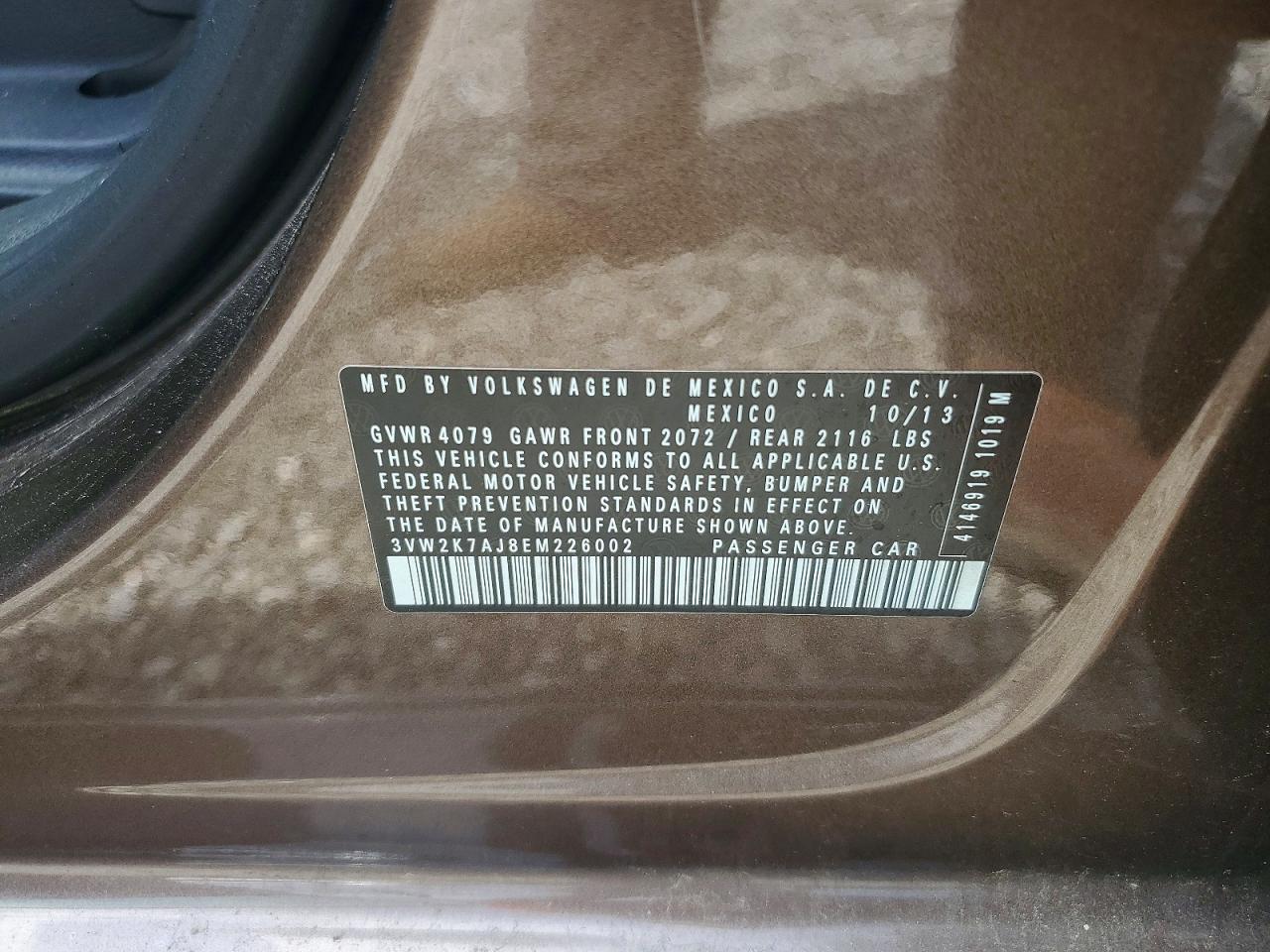2014 Volkswagen Jetta Base Brown vin: 3VW2K7AJ8EM226002