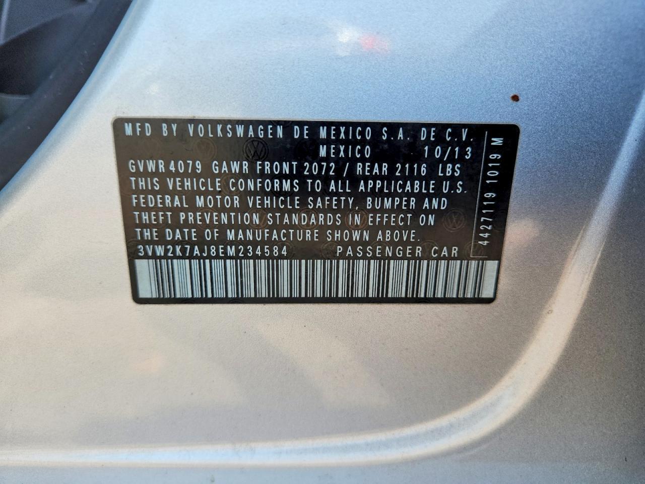 2014 Volkswagen Jetta Base Silver vin: 3VW2K7AJ8EM234584