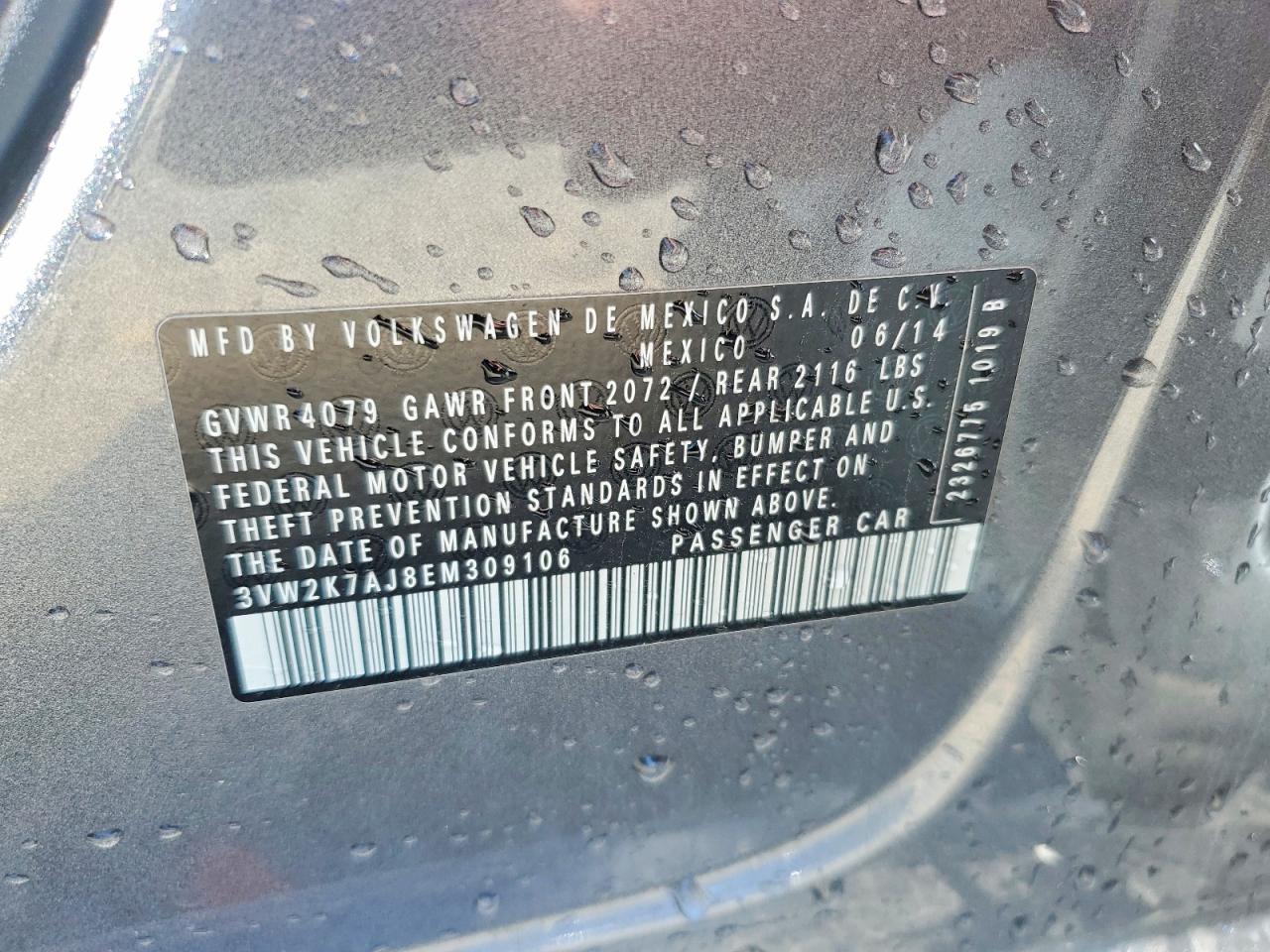 2014 Volkswagen Jetta Base Charcoal vin: 3VW2K7AJ8EM309106