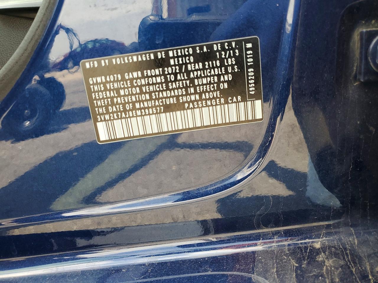 2014 Volkswagen Jetta Base Blue vin: 3VW2K7AJ8EM398577