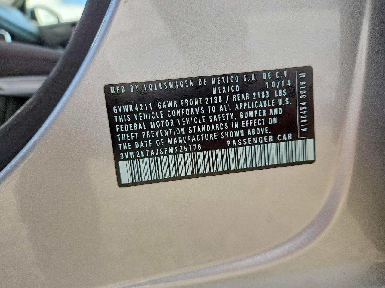 2015 Volkswagen Jetta Base Silver vin: 3VW2K7AJ8FM226776