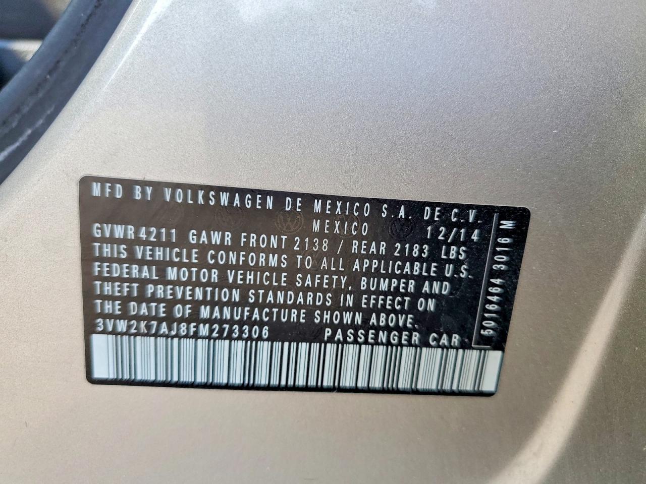 2015 Volkswagen Jetta Base Золотой vin: 3VW2K7AJ8FM273306