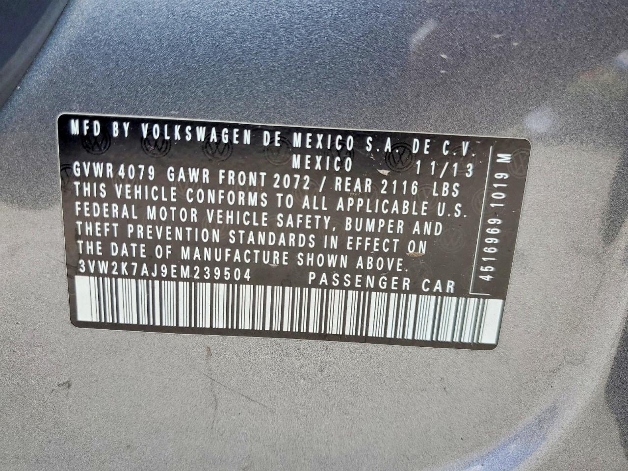 2014 Volkswagen Jetta Base Gray vin: 3VW2K7AJ9EM239504
