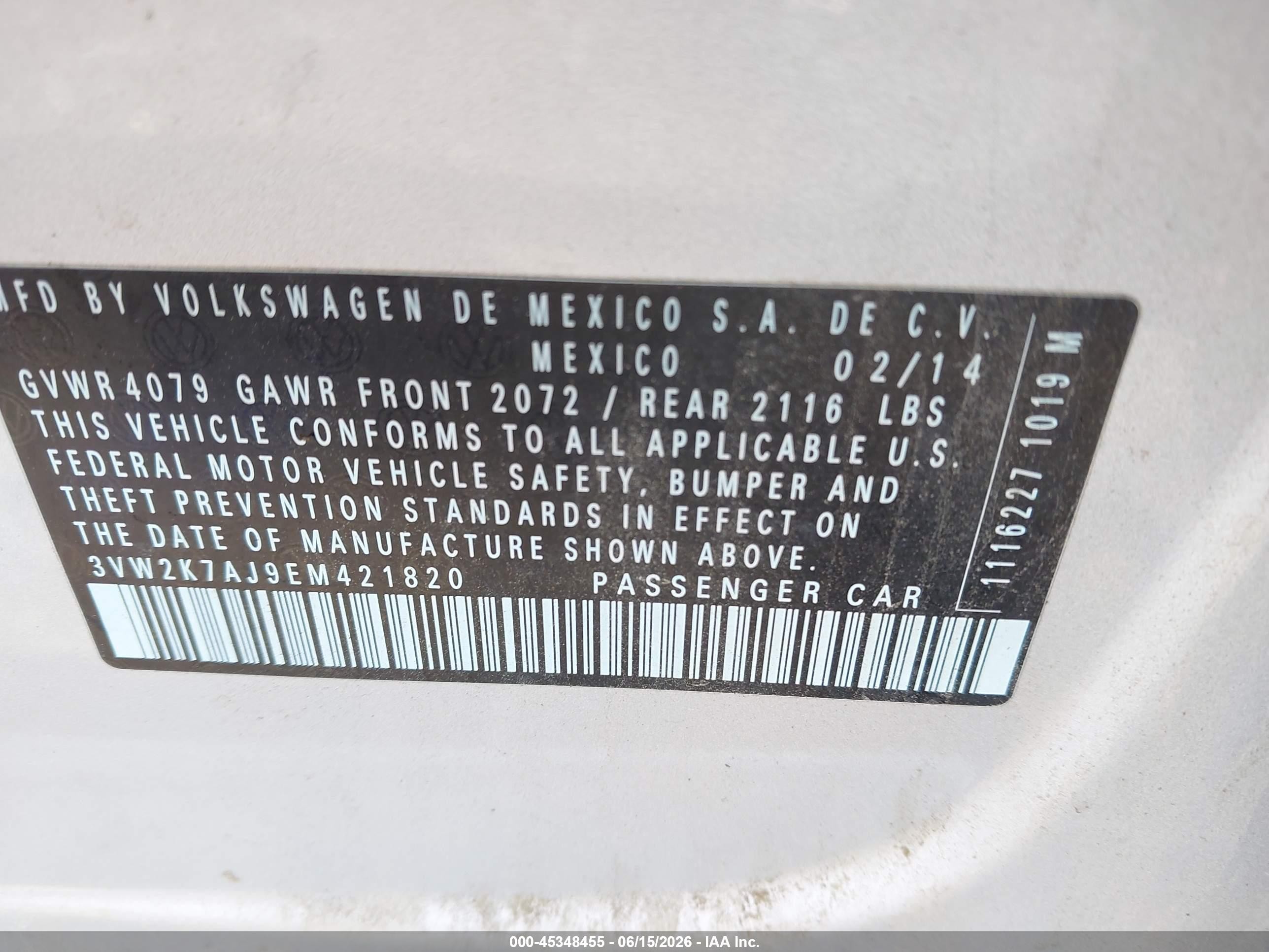 2014 Volkswagen Jetta 2.0l S Silver vin: 3VW2K7AJ9EM421820