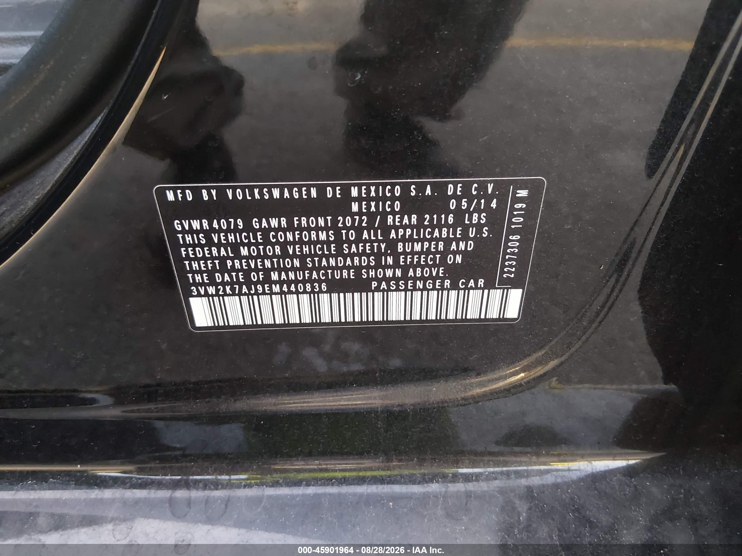 2014 Volkswagen Jetta 2.0l S Black vin: 3VW2K7AJ9EM440836