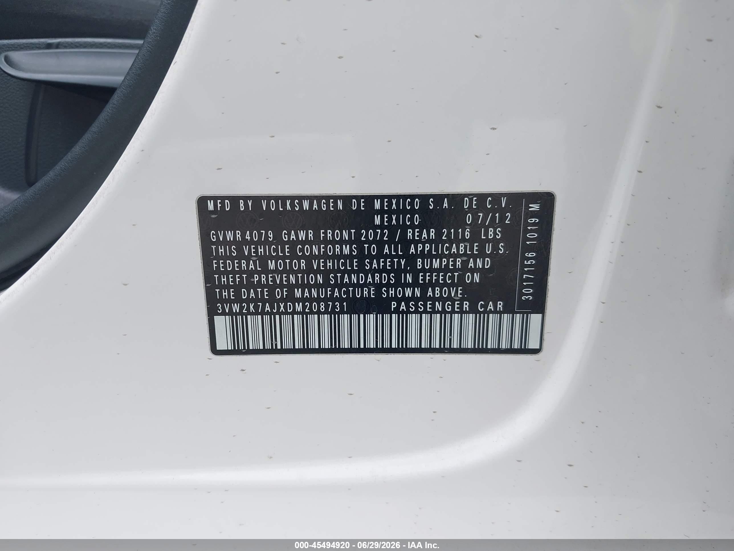 2013 Volkswagen Jetta 2.0l S Белый vin: 3VW2K7AJXDM208731