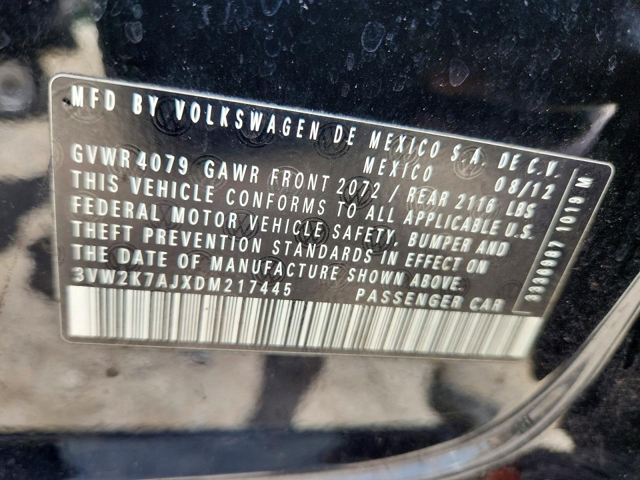 2013 Volkswagen Jetta Base Black vin: 3VW2K7AJXDM217445