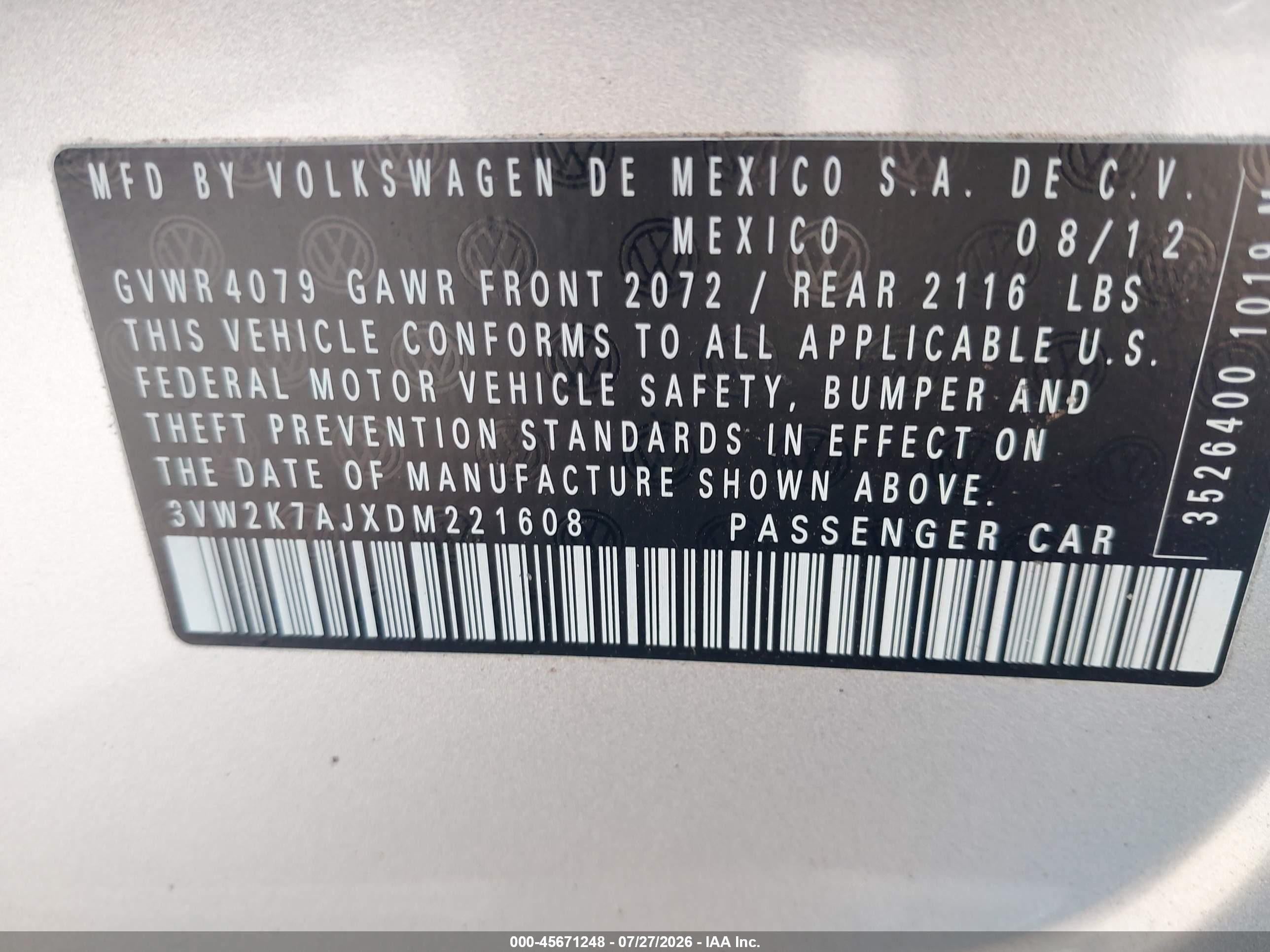 2013 Volkswagen Jetta 2.0l S Silver vin: 3VW2K7AJXDM221608