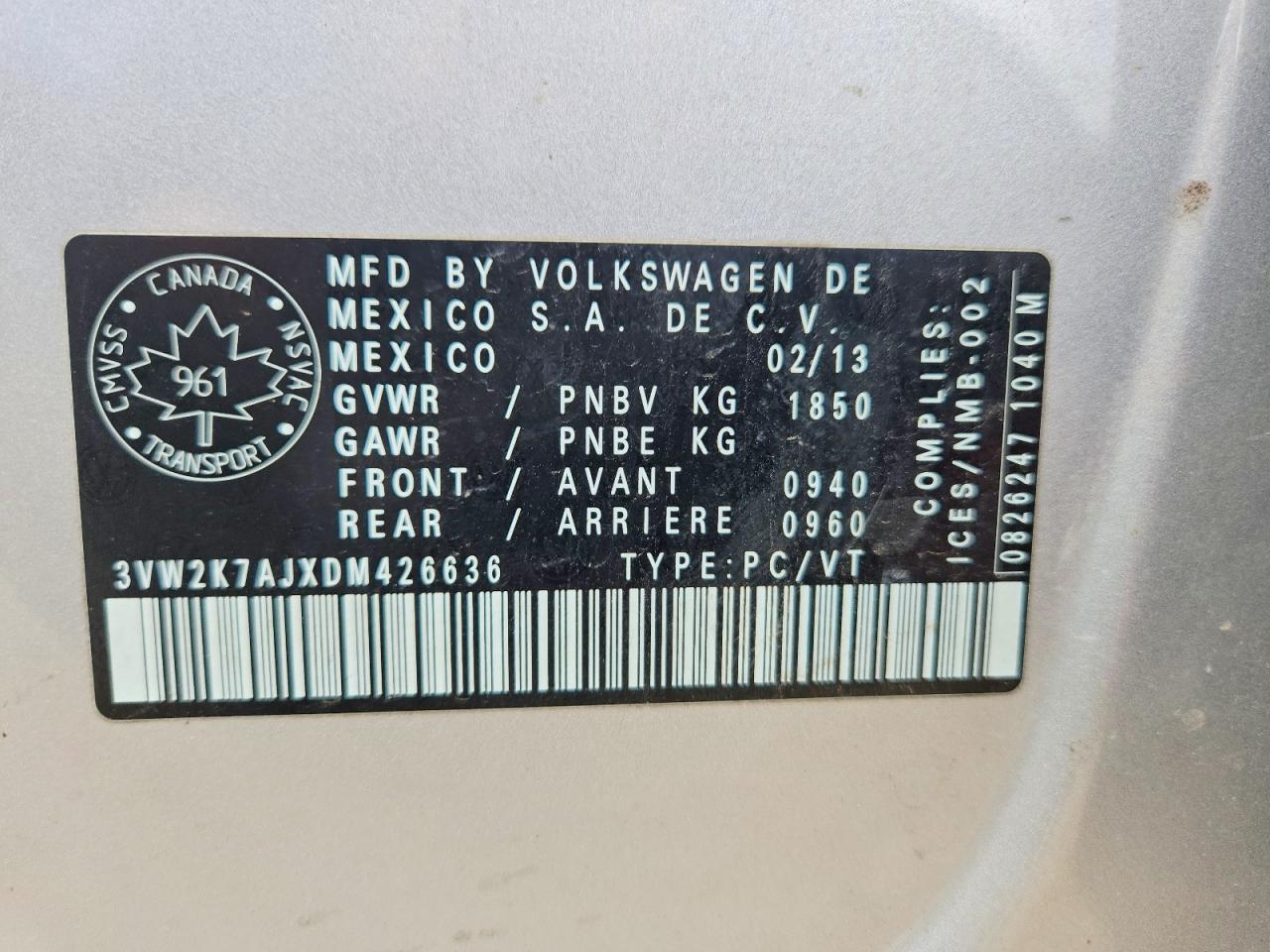2013 Volkswagen Jetta Base Silver vin: 3VW2K7AJXDM426636