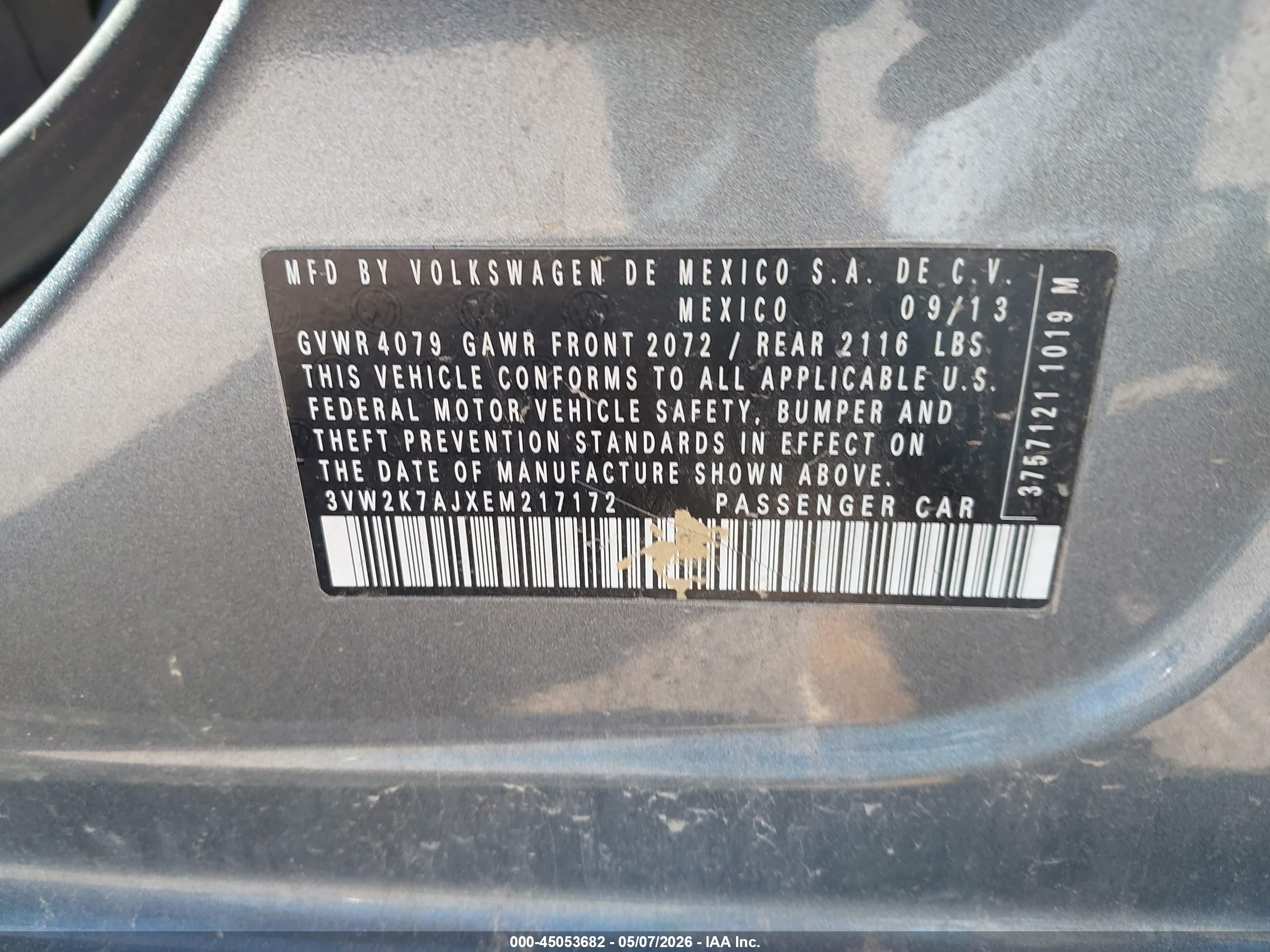 2014 Volkswagen Jetta 2.0l S Gray vin: 3VW2K7AJXEM217172
