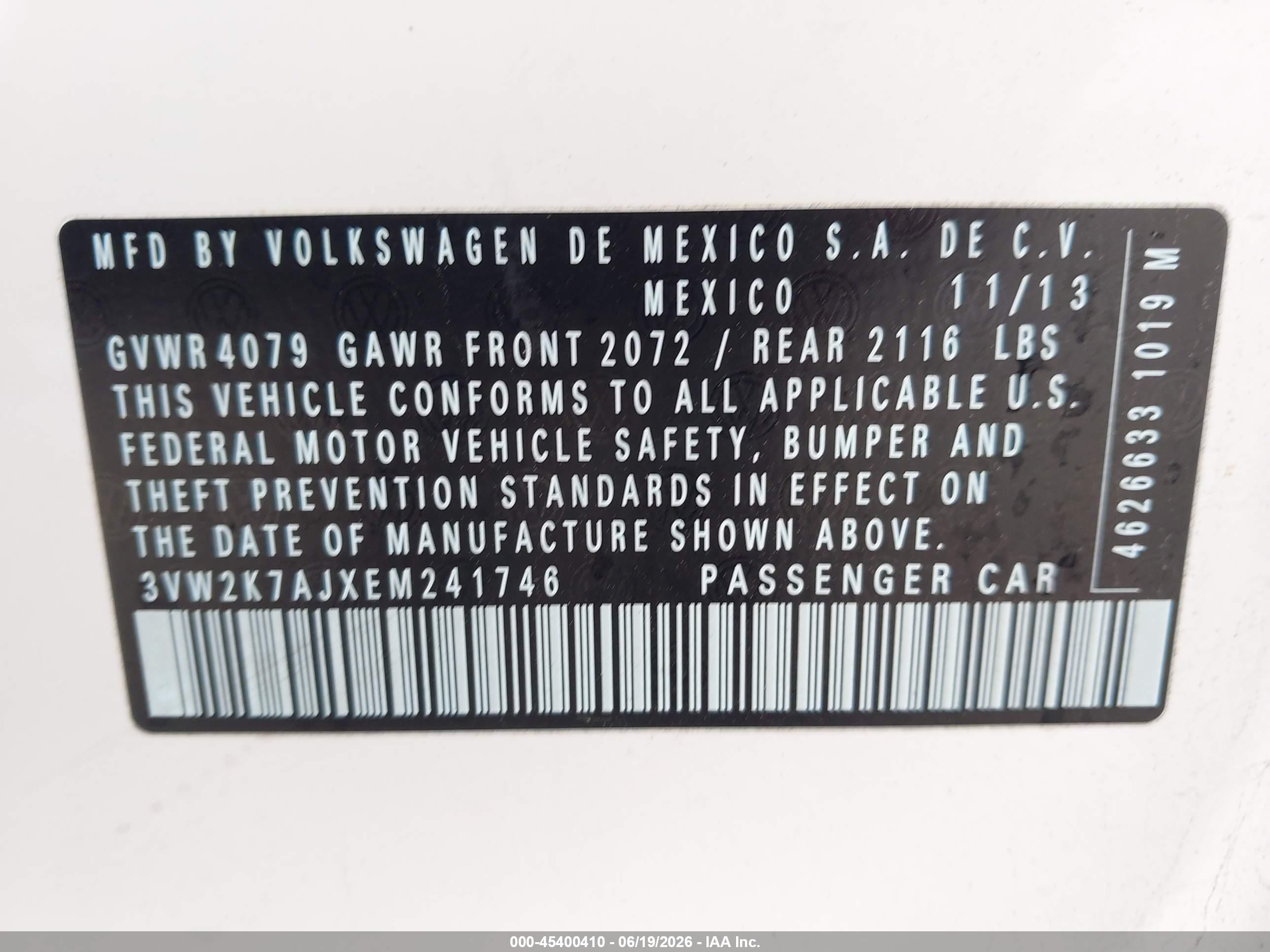 2014 Volkswagen Jetta 2.0l S White vin: 3VW2K7AJXEM241746