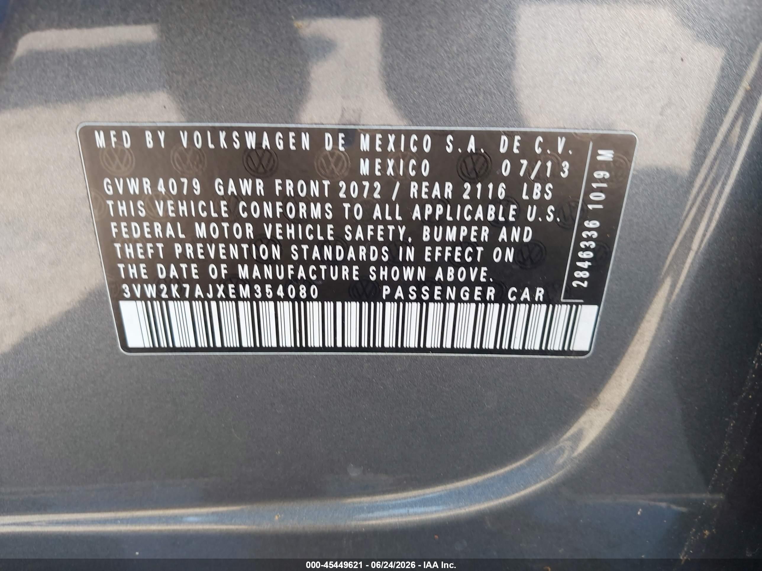 2014 Volkswagen Jetta 2.0l S Gray vin: 3VW2K7AJXEM354080