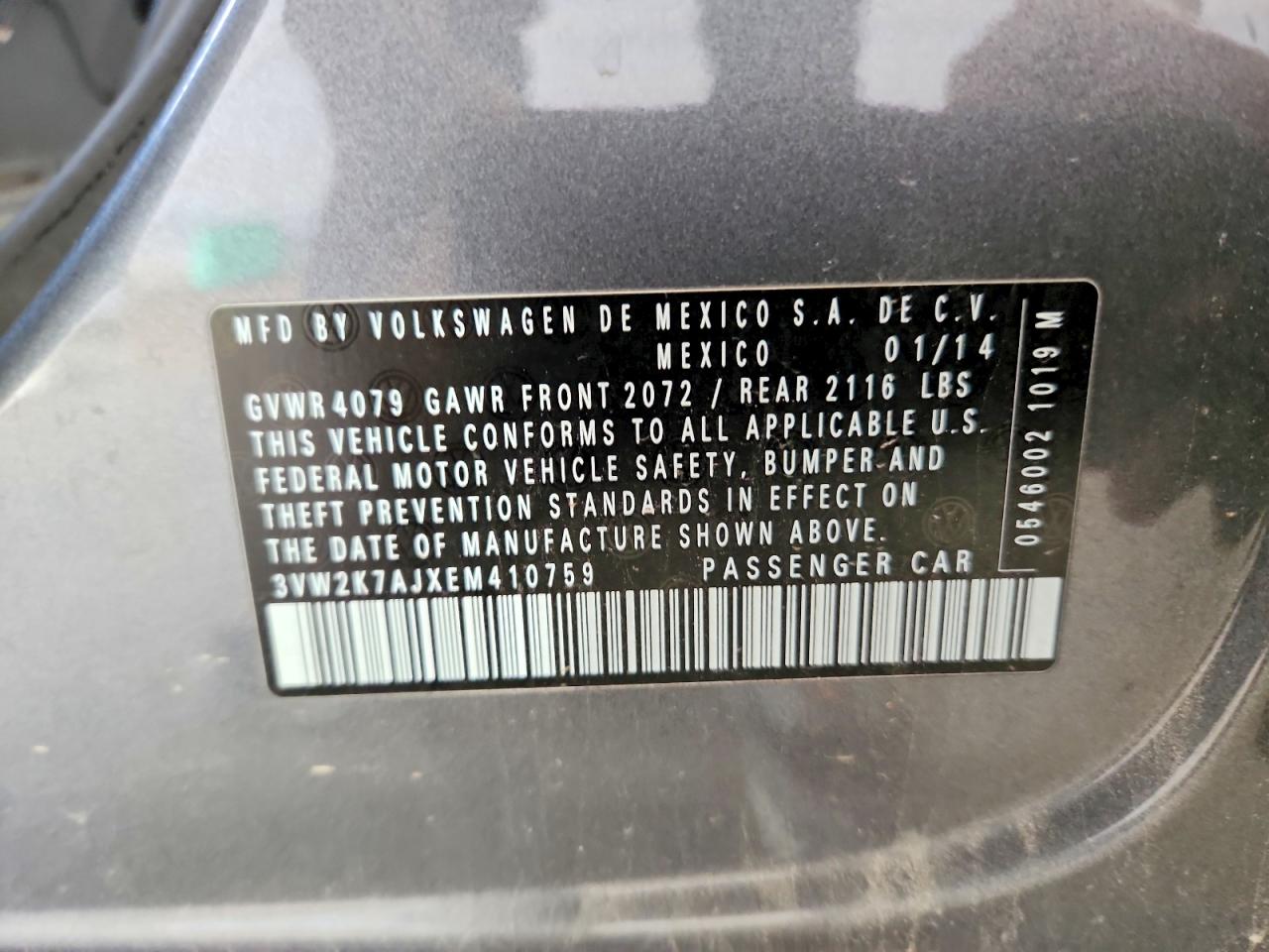 2014 Volkswagen Jetta Base Gray vin: 3VW2K7AJXEM410759