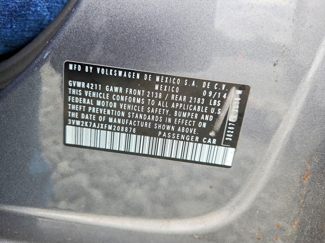 2015 Volkswagen Jetta Base Charcoal vin: 3VW2K7AJXFM208876