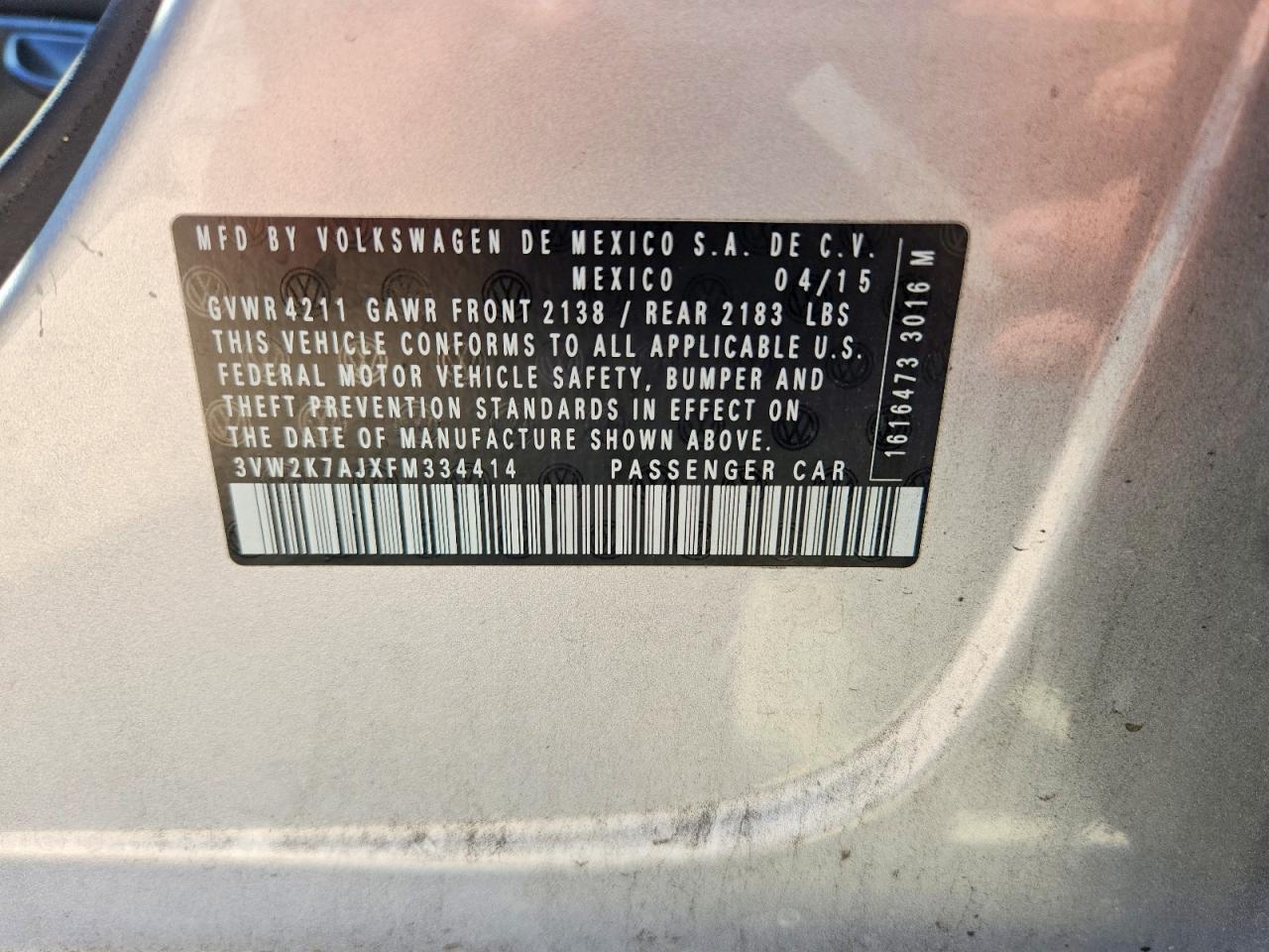 2015 Volkswagen Jetta Base Silver vin: 3VW2K7AJXFM334414