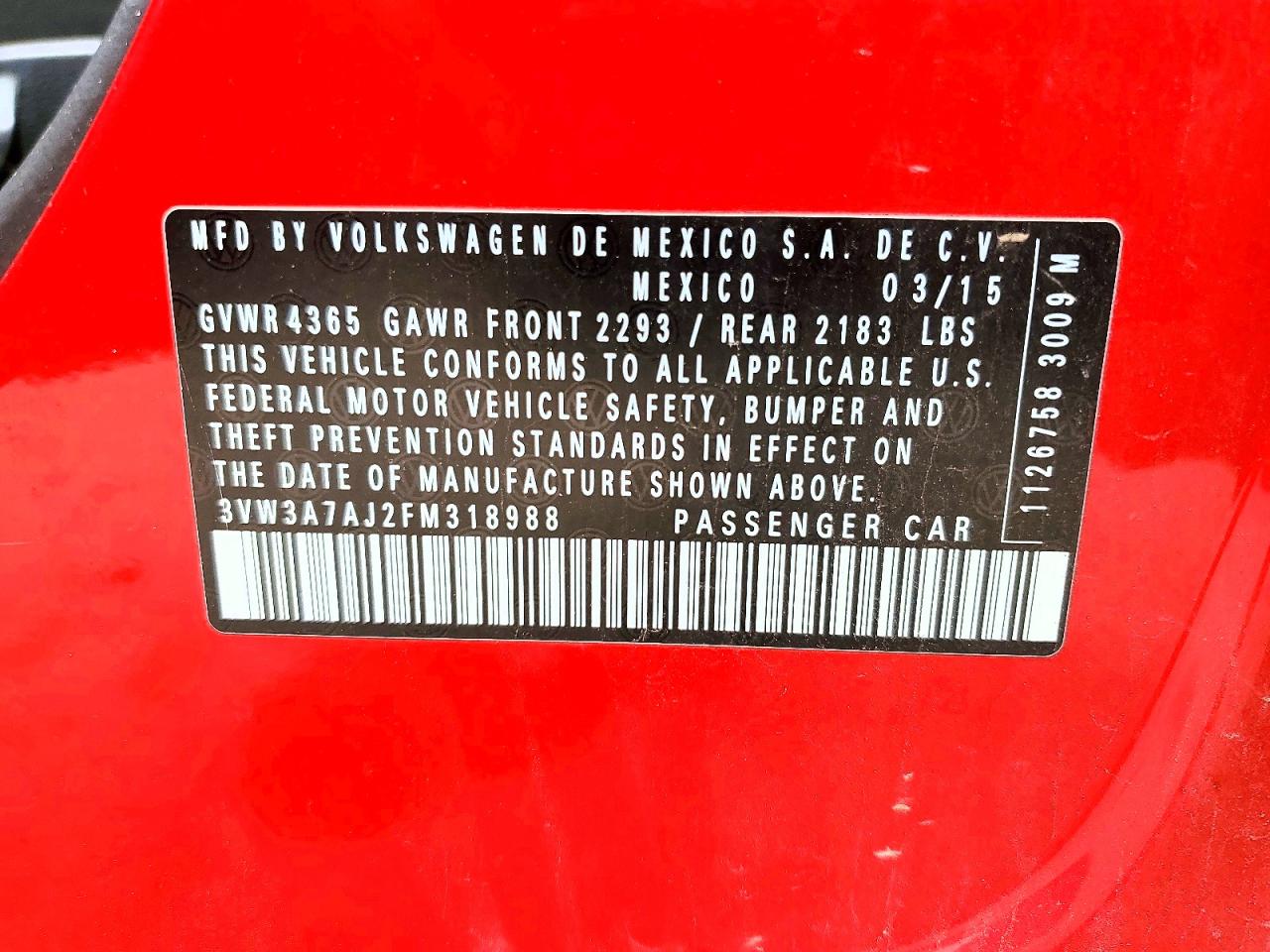 2015 Volkswagen Jetta Tdi Red vin: 3VW3A7AJ2FM318988