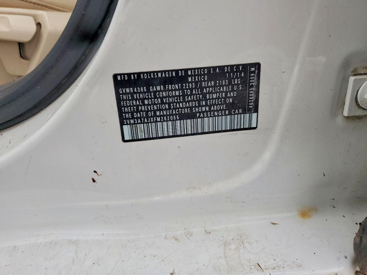2015 Volkswagen Jetta Tdi White vin: 3VW3A7AJXFM262055