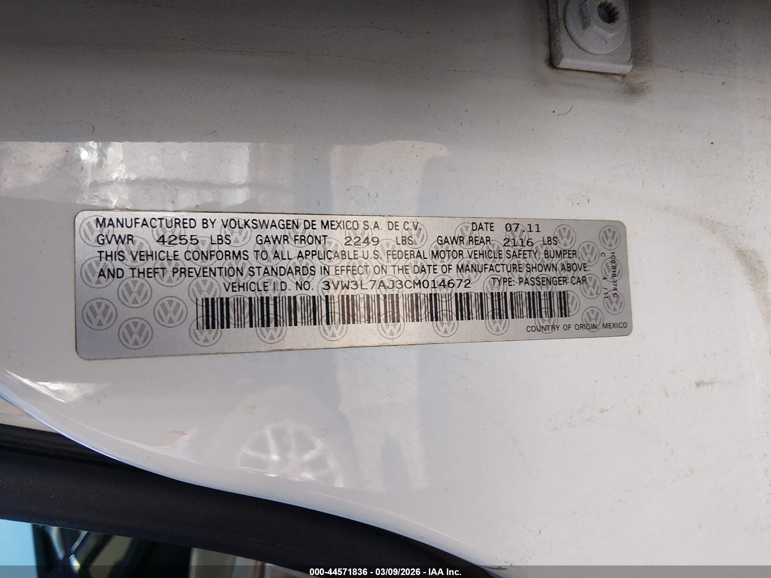 2012 Volkswagen Jetta 2.0l Tdi White vin: 3VW3L7AJ3CM014672