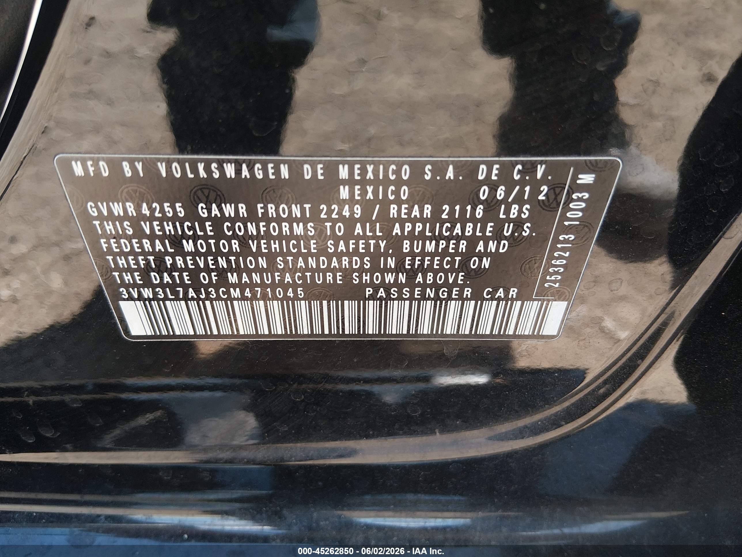 2012 Volkswagen Jetta 2.0l Tdi Black vin: 3VW3L7AJ3CM471045