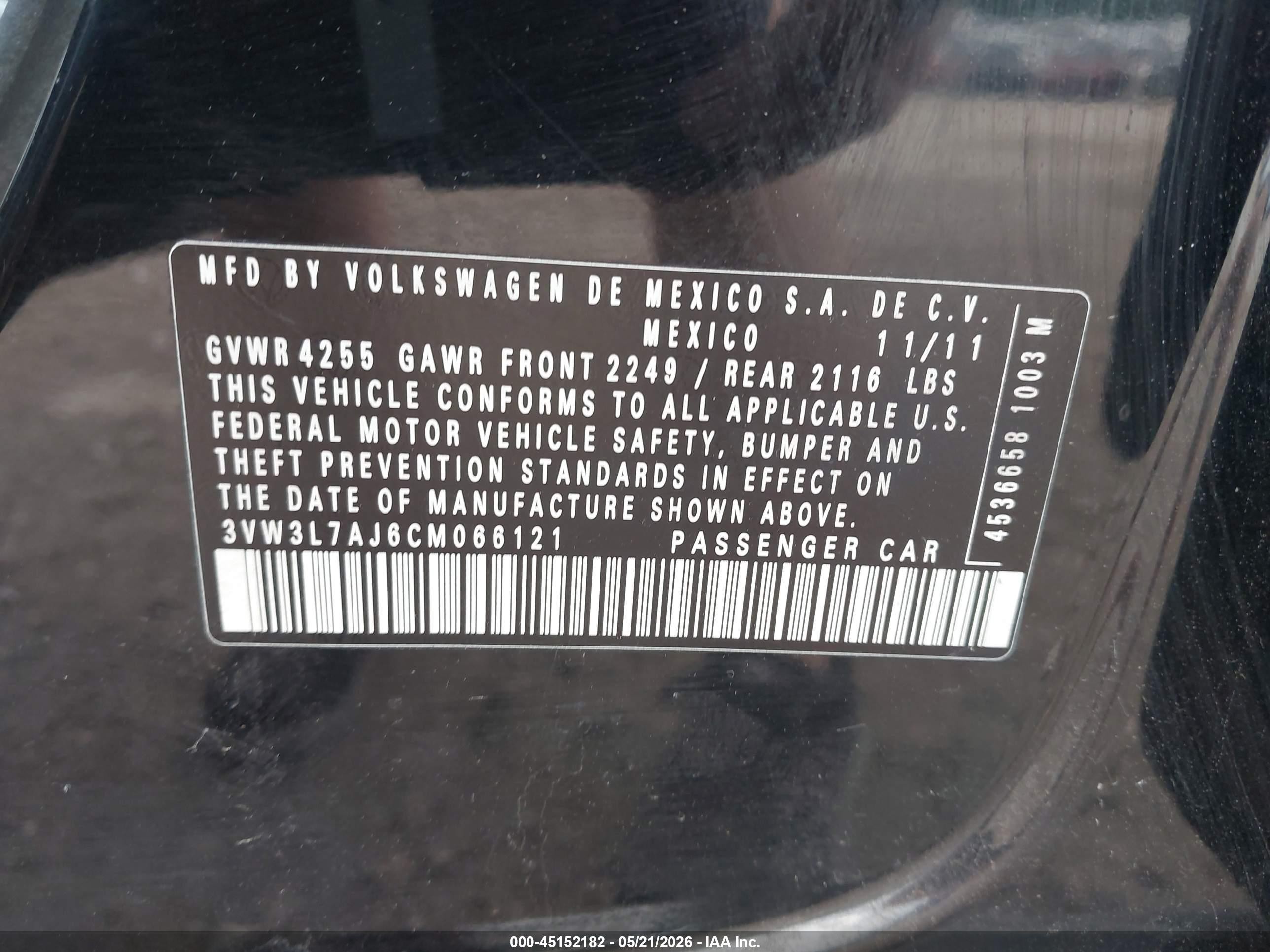 2012 Volkswagen Jetta 2.0l Tdi Black vin: 3VW3L7AJ6CM066121