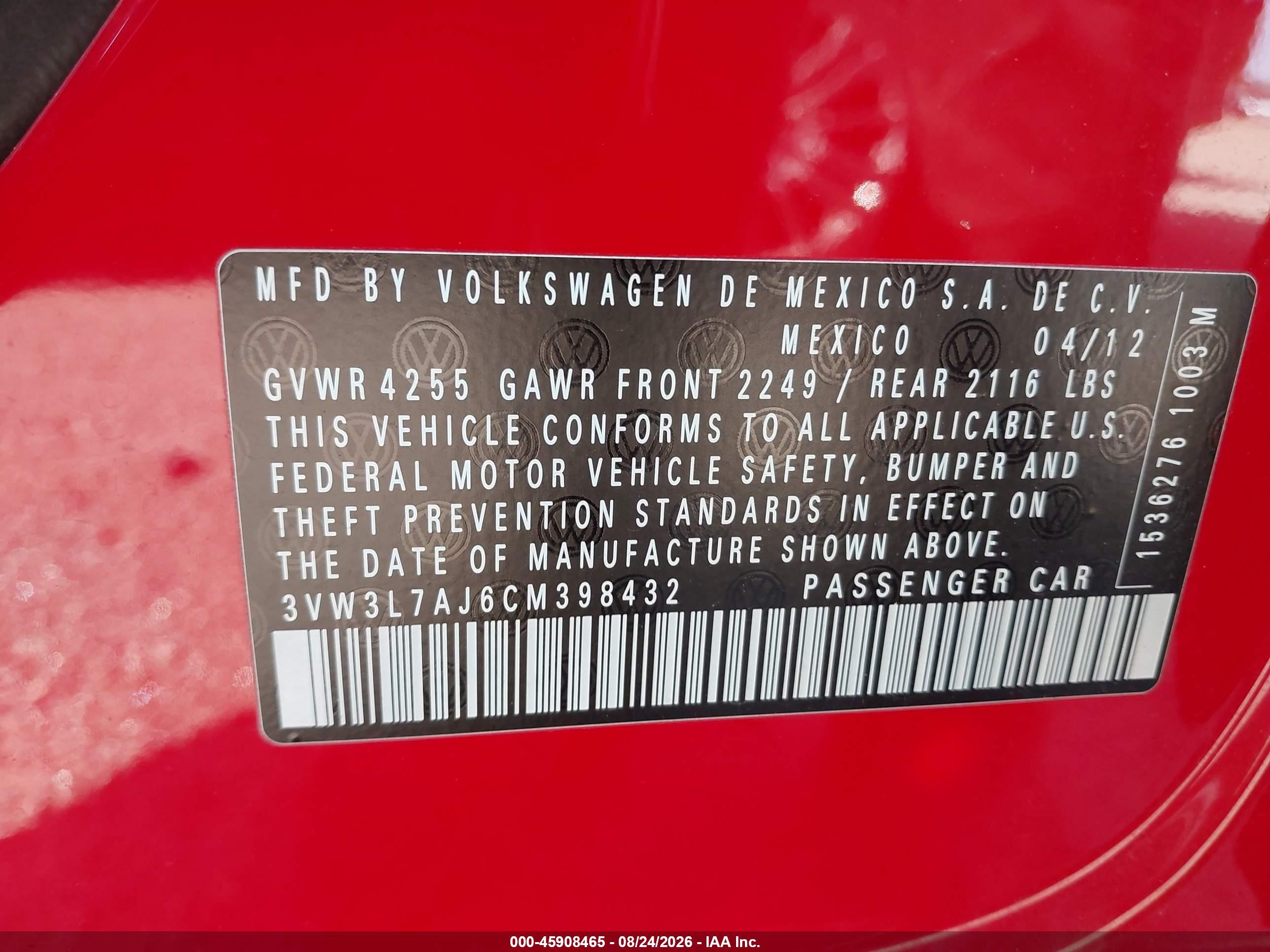 2012 Volkswagen Jetta 2.0l Tdi Red vin: 3VW3L7AJ6CM398432