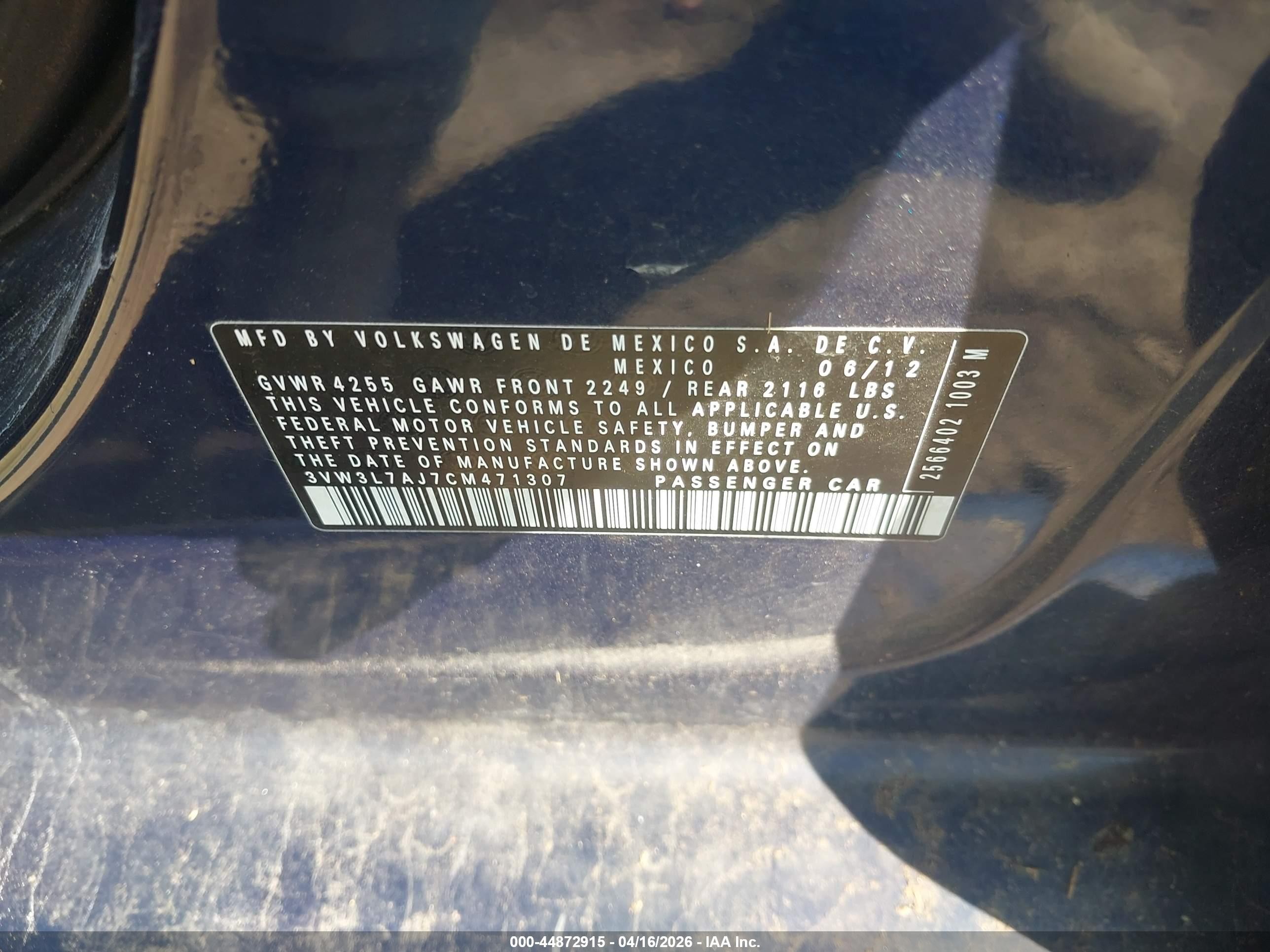 2012 Volkswagen Jetta 2.0l Tdi Blue vin: 3VW3L7AJ7CM471307