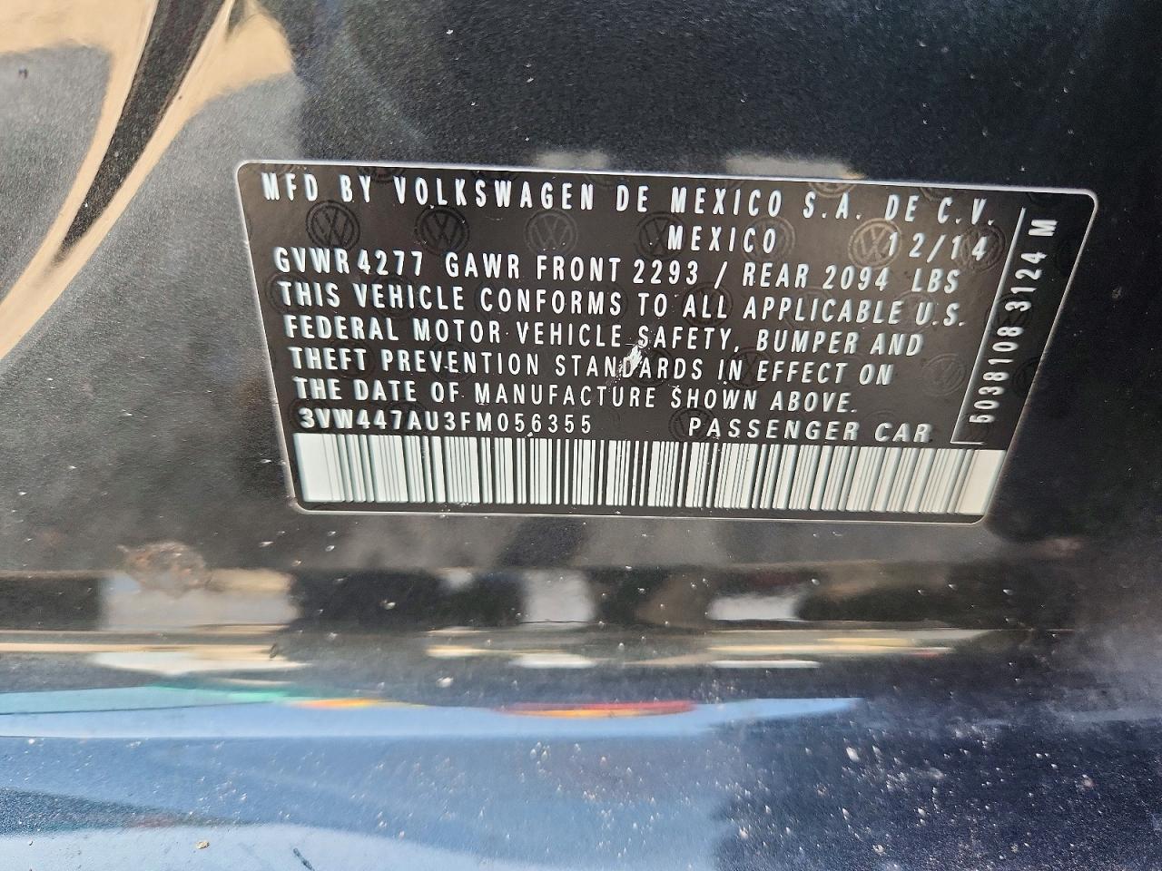 2015 Volkswagen Gti Charcoal vin: 3VW447AU3FM056355