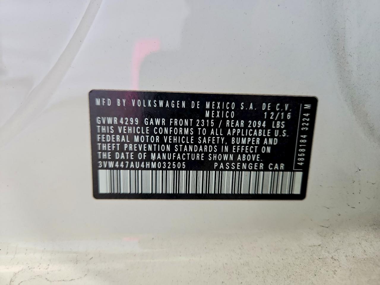 2017 Volkswagen Gti S/se White vin: 3VW447AU4HM032505