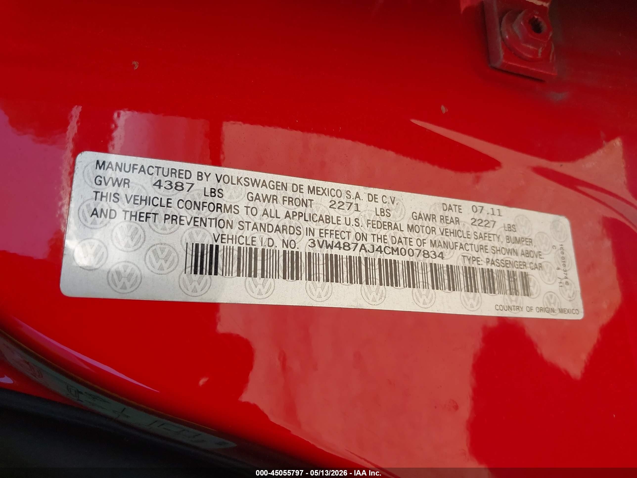 2012 Volkswagen Jetta Gli Autobahn Red vin: 3VW487AJ4CM007834