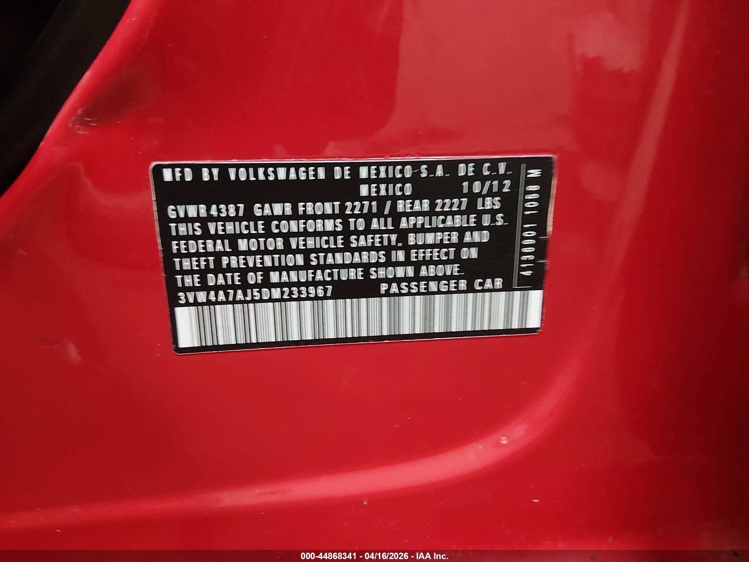 2013 Volkswagen Jetta Gli Autobahn Red vin: 3VW4A7AJ5DM233967