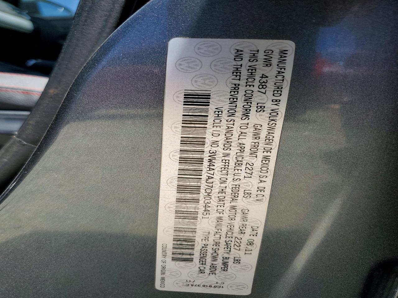 2012 Volkswagen Jetta Gli Charcoal vin: 3VW4A7AJ7CM034451