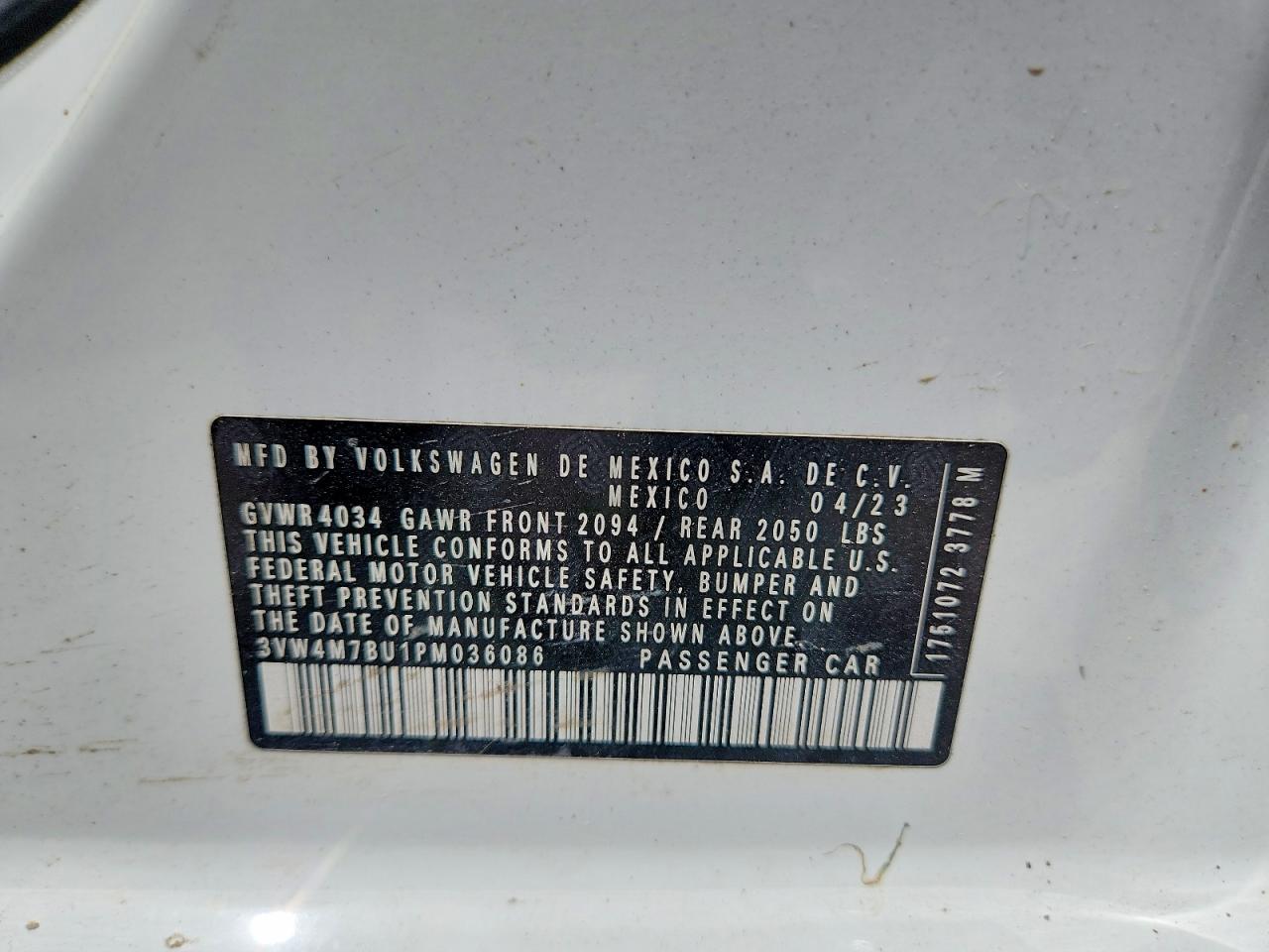 2023 Volkswagen Jetta S Белый vin: 3VW4M7BU1PM036086