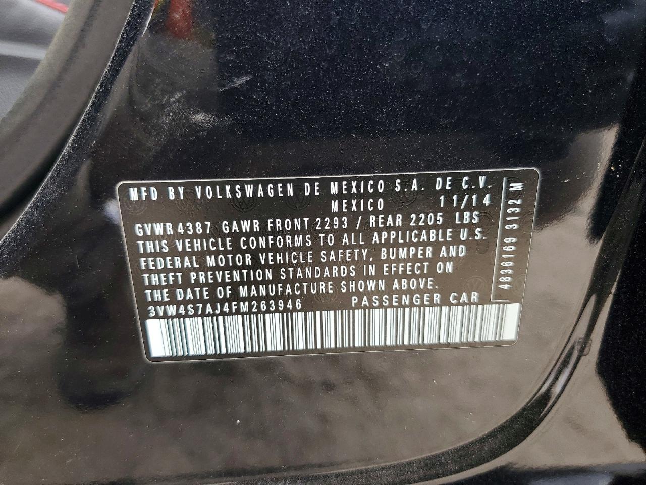 2015 Volkswagen Jetta Gli Black vin: 3VW4S7AJ4FM263946