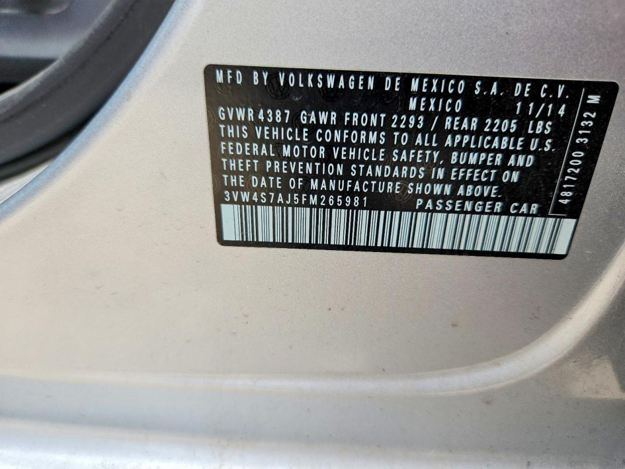 2015 Volkswagen Jetta Silver vin: 3VW4S7AJ5FM265981