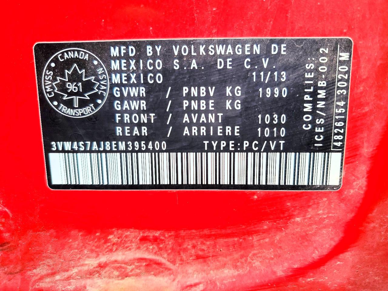 2014 Volkswagen Jetta Gli Red vin: 3VW4S7AJ8EM395400