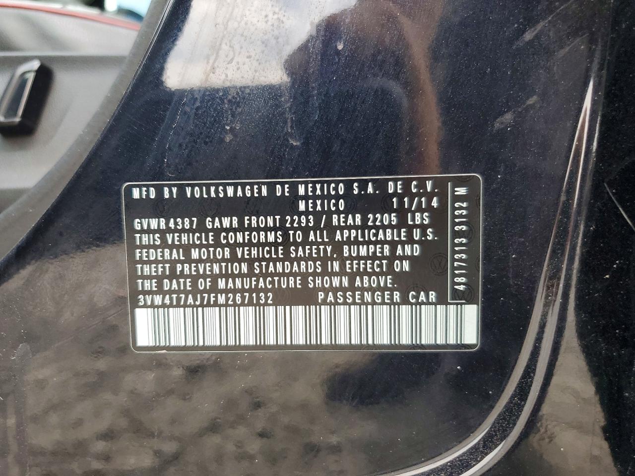2015 Volkswagen Jetta Gli Black vin: 3VW4T7AJ7FM267132