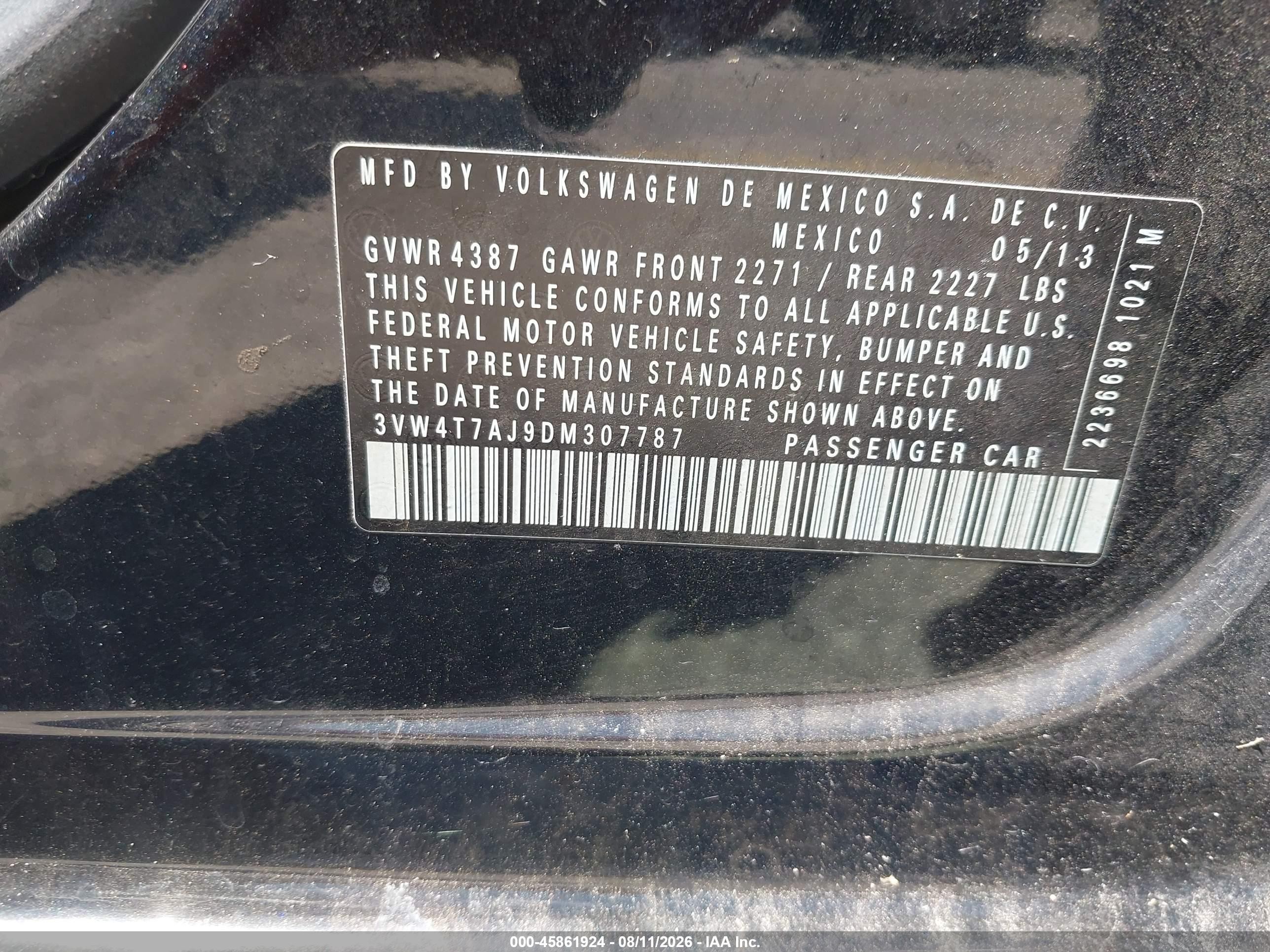 2013 Volkswagen Jetta Gli Autobahn Black vin: 3VW4T7AJ9DM307787