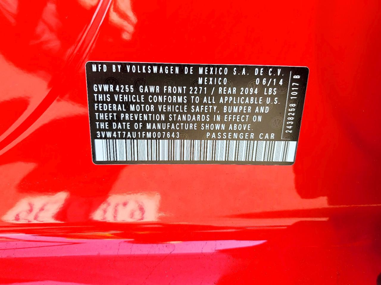 2015 Volkswagen Gti Red vin: 3VW4T7AU1FM007643