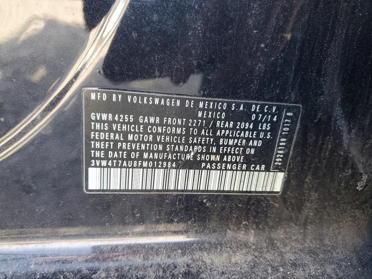 2015 Volkswagen Gti Black vin: 3VW4T7AU8FM012984